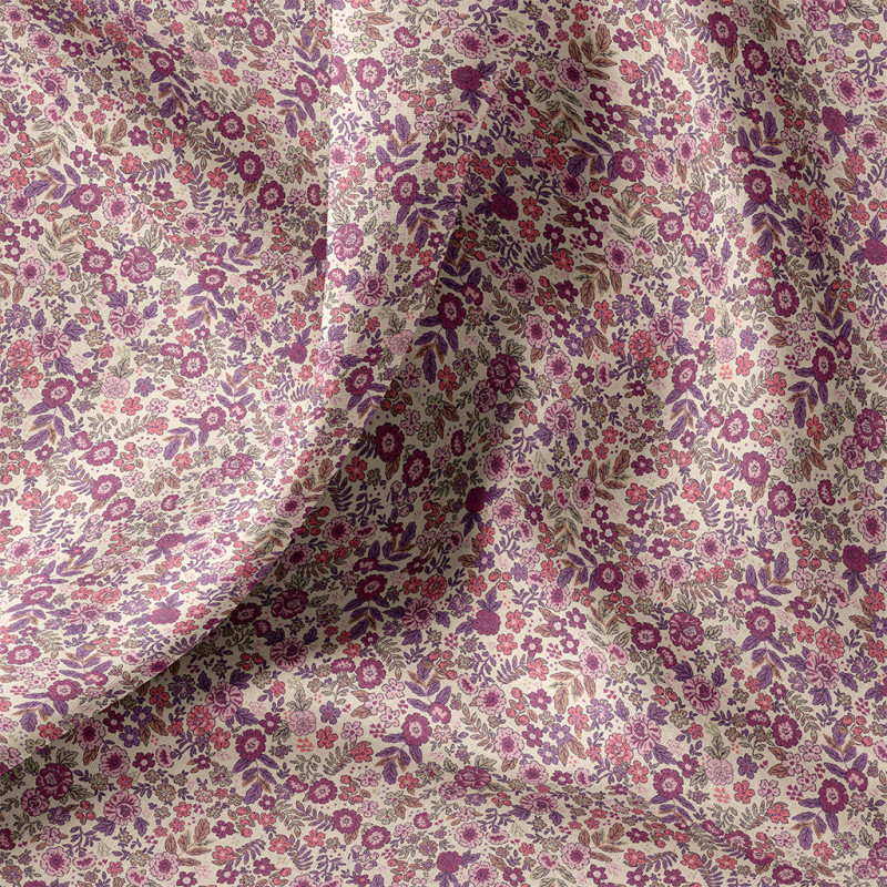Printed Acryl Coated Cotton BARBARA Ecru / Violet